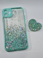 CAPA PARA APPLE IPHONE 11 PRO MAX SILICONE GLITTER VERDE COM POPIT CORAÇÃO