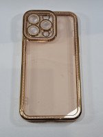 CAPA PARA APPLE IPHONE 14 PRO MAX SILICONE DOURADA TRANSPARENTE