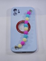 CAPA PARA APPLE IPHONE 11 AZUL SILICONE VELUDO COM ALCA DE BOLINHA
