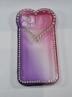 CAPA PARA APPLE IPHONE 12 / 12 PRO SILICONE TRANSPARENTE ROSE ROXA COM PEDRINHA