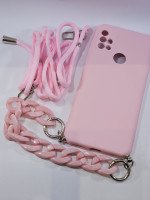 CAPA PARA MOTOROLA MOTO G10 / G20 / G30 ROSE VELUDO SILICONE COM ALçA E CORDãO