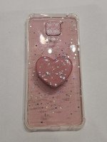 CAPA PARA REDMI NOTE 9S TRANSPARENTE SILICONE COM GLITTER E POPS CORAçãO ROSA