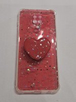 CAPA PARA REDMI NOTE 9S TRANSPARENTE VERMELHA COM GLITTER E POPS DE CORAçãO