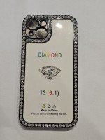 CAPA PARA APPLE IPHONE 13 TRANSPARENTE COM BORDA PRETA E PEDRINHA